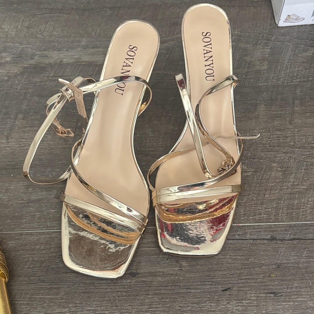 Gold Strappy Women's Heels